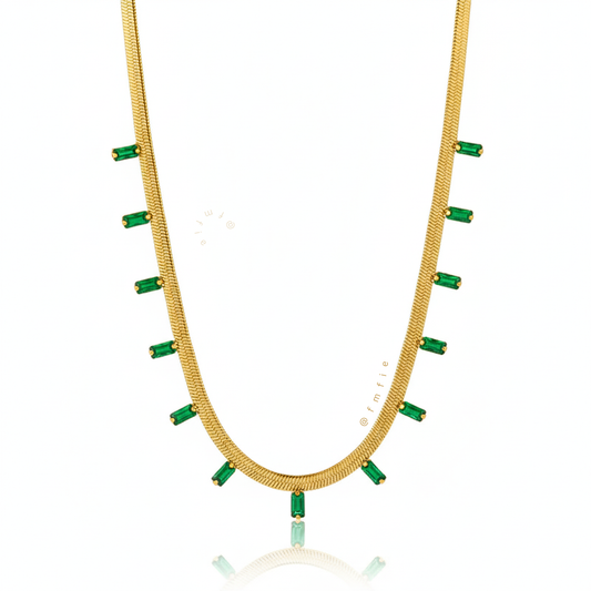 Athina - Snake Chain Green Emerald Studded Necklace