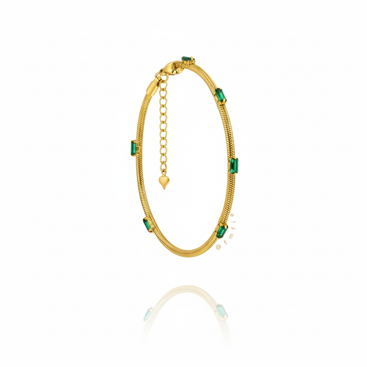 Lemonia - Snake Chain Green Emerald Studded Wraparound Bracelet